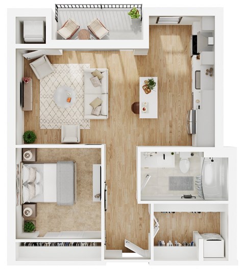 Floor plan for 1 bed, 1 bath, 678 sqft